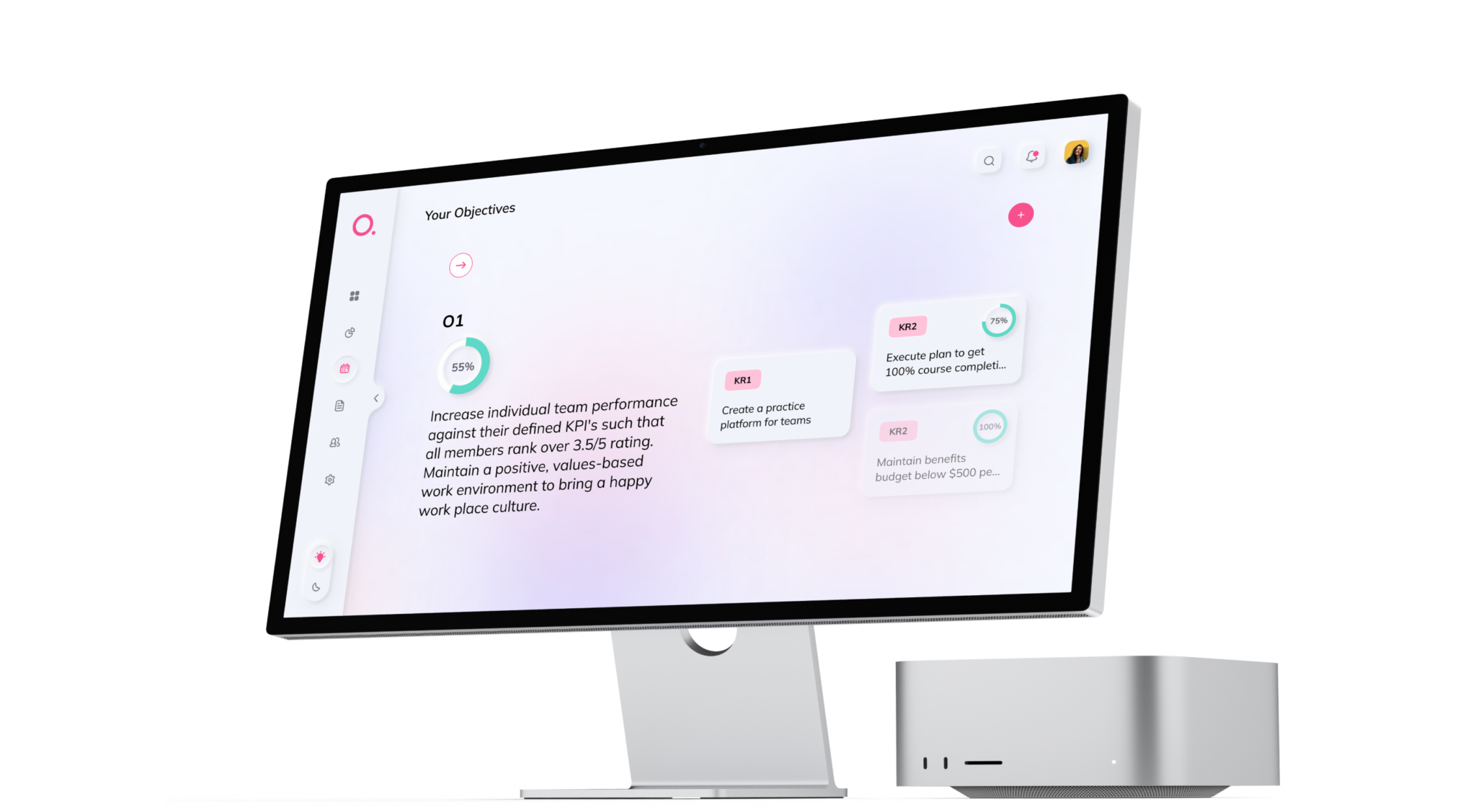 Snapshot of Ayraa, the minimalist OKR platform’s desktop UI