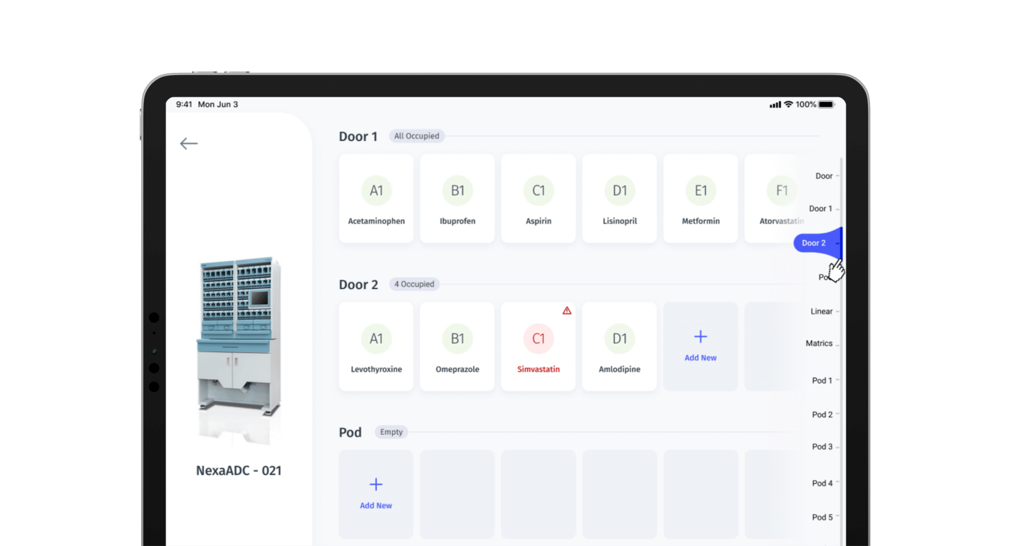 UI of the Central Pharmacy Dispensing Service on an iPad